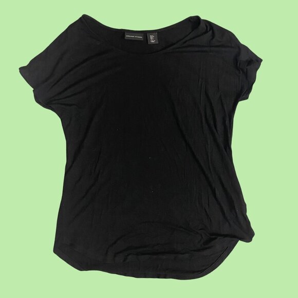 Adrienne Vittadini Black Modal Stretch Scoop Neck Tee | Size S - Picture 2 of 7